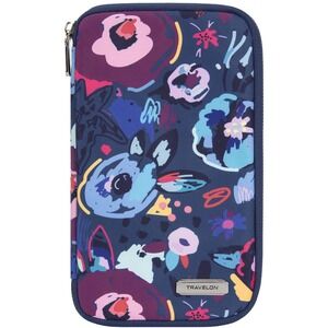 New Travelon RFID Blocking Passport Zip‎ Wallet Mod Floral 5.5" x 8" x 0.75"